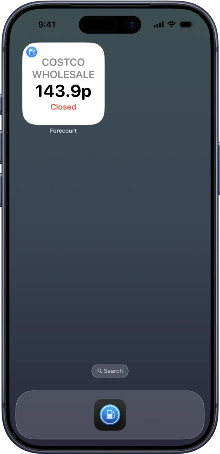 Home screen widget showing live fuel prices